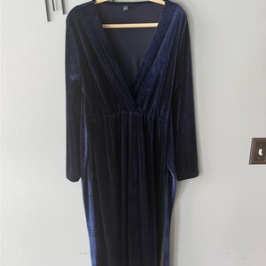 SHEIN Navy Blue Velvet Long Sleeve Dress XL